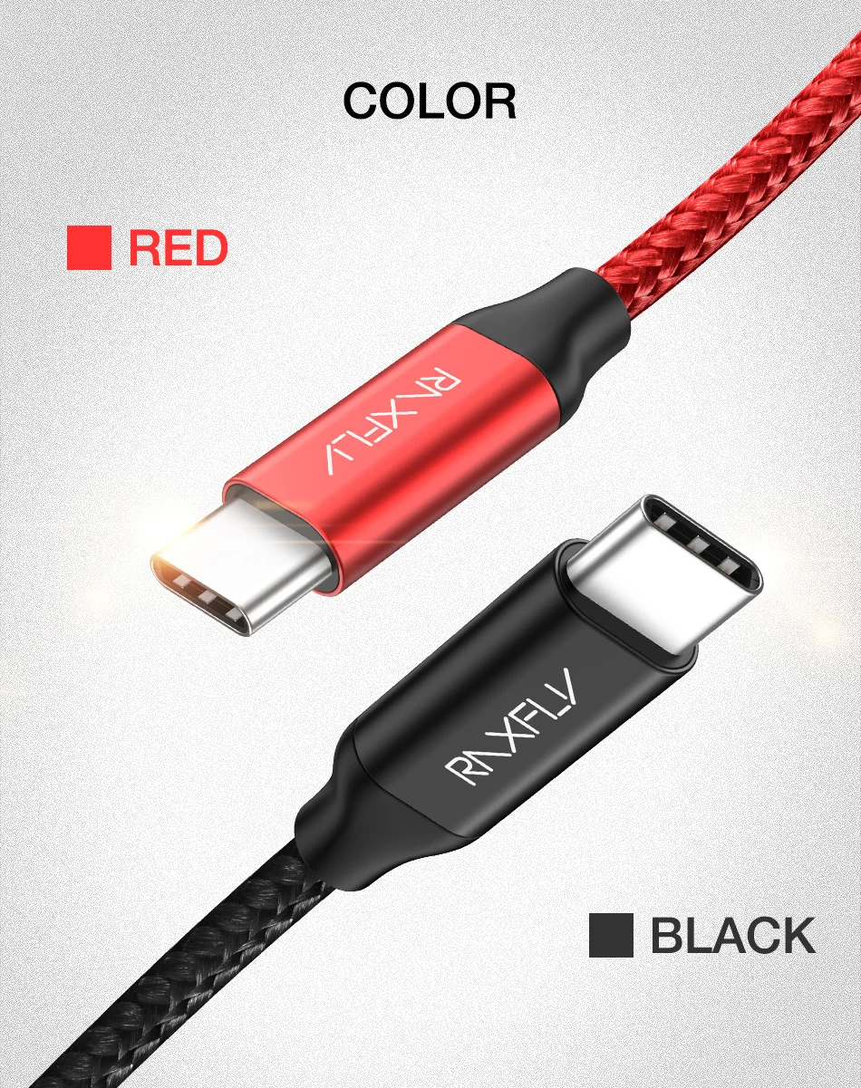 USB raxfly C к USB C кабель для Xiaomi Redmi Note 7 Быстрая зарядка type C PD кабель Быстрая зарядка USB C кабель для samsung S10 S9