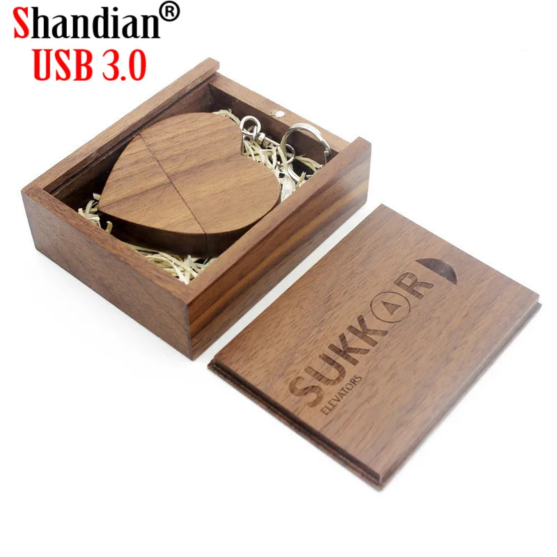 SHANDIAN USB 3,0 изготовленным на заказ логосом Деревянный сердце+ коробка карта памяти, Флеш накопитель 4 gb/8 gb/16 gb/32 gb/логотип по индивидуальному заказу свадебный подарок с высокой скоростью