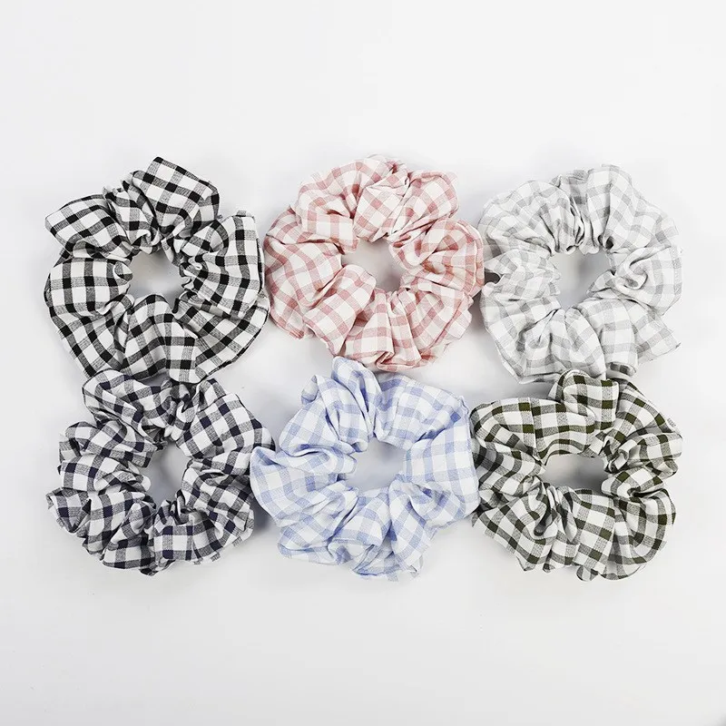 6pcs a set women girl gingham plaid stripe Hair Scrunchie Ring Flamingo Bun wraps rope Topknot Scrunchy bands FJ3361 |