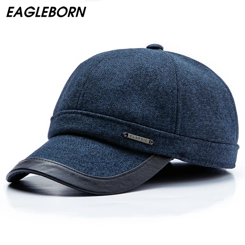 Мужская осенне-зимняя бейсболка EAGLEBORN с ушами сохраняющая тепло хлопковая