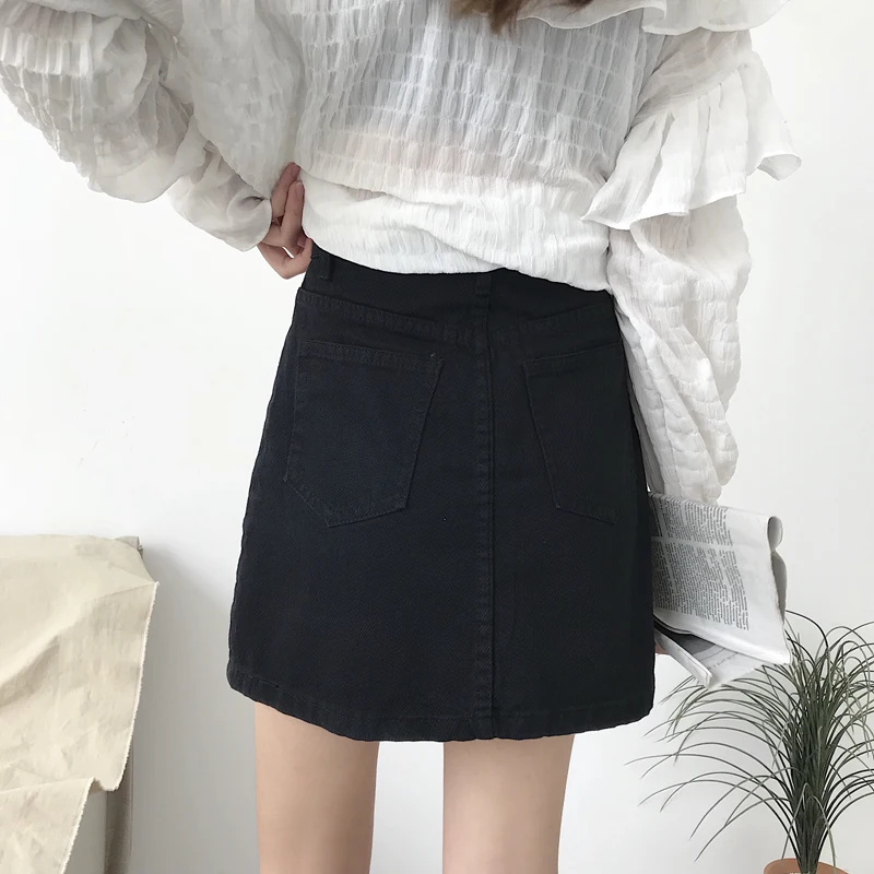 Женские юбки, тонкие, Ulzzang, простые, летние, с карманами, женская одежда, женская, подходит ко всему, трапециевидная, Студенческая, дышащая, джинсовая юбка, верхняя одежда