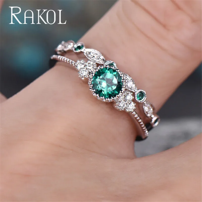 Классические двухслойные кольца RAKOL Круглый фианит белого цвета модные женские