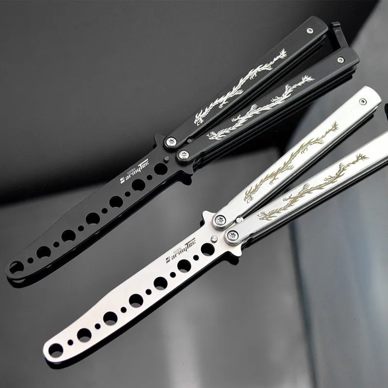 High Quality Dragon Butterfly Knife Toys Black Not sharp Stainless Steel Training no edge dull Flail Adult knife Children Gift | Игрушки и
