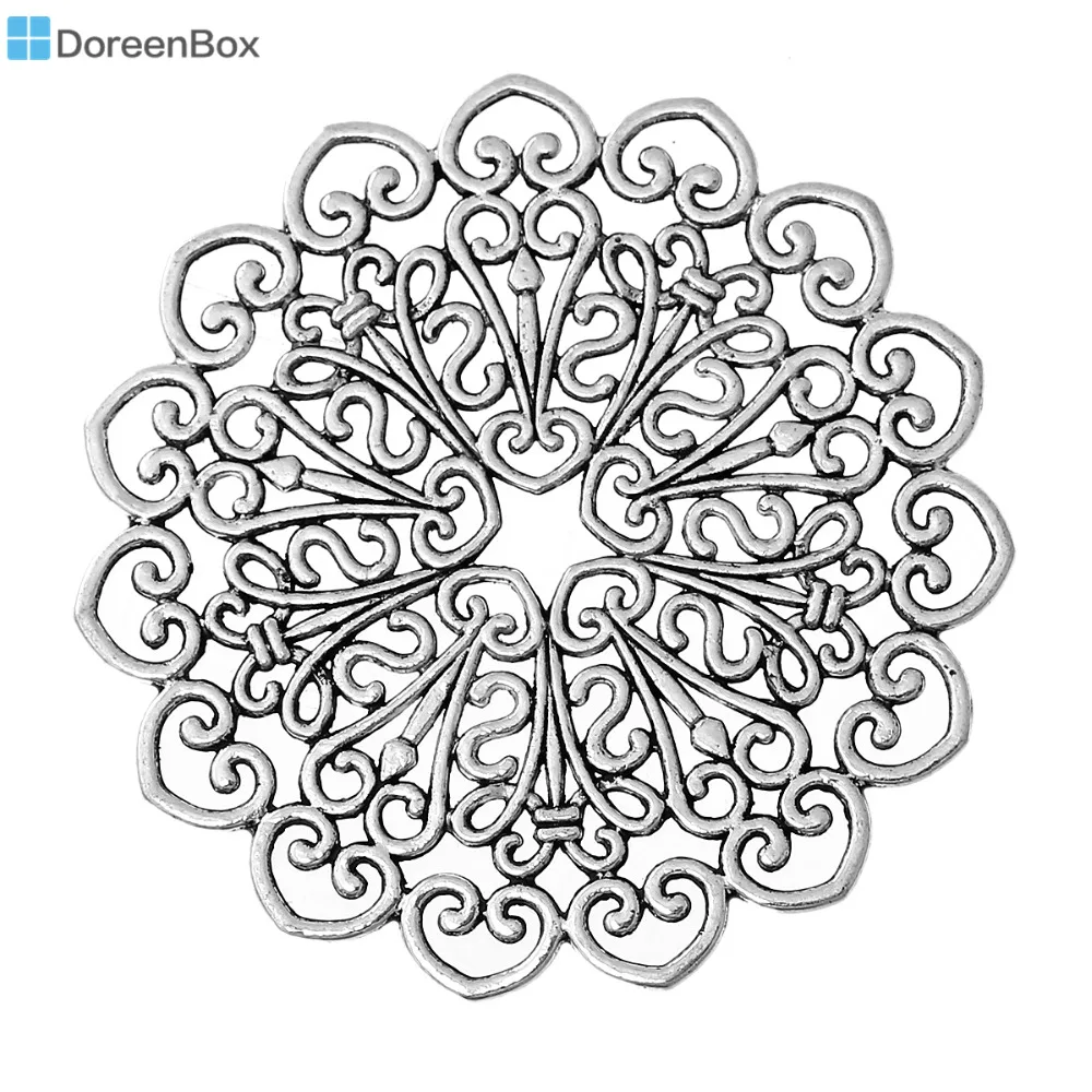 Doreen Box Филигранное тиснение фурнитура для украшений круглый серебристый цвет