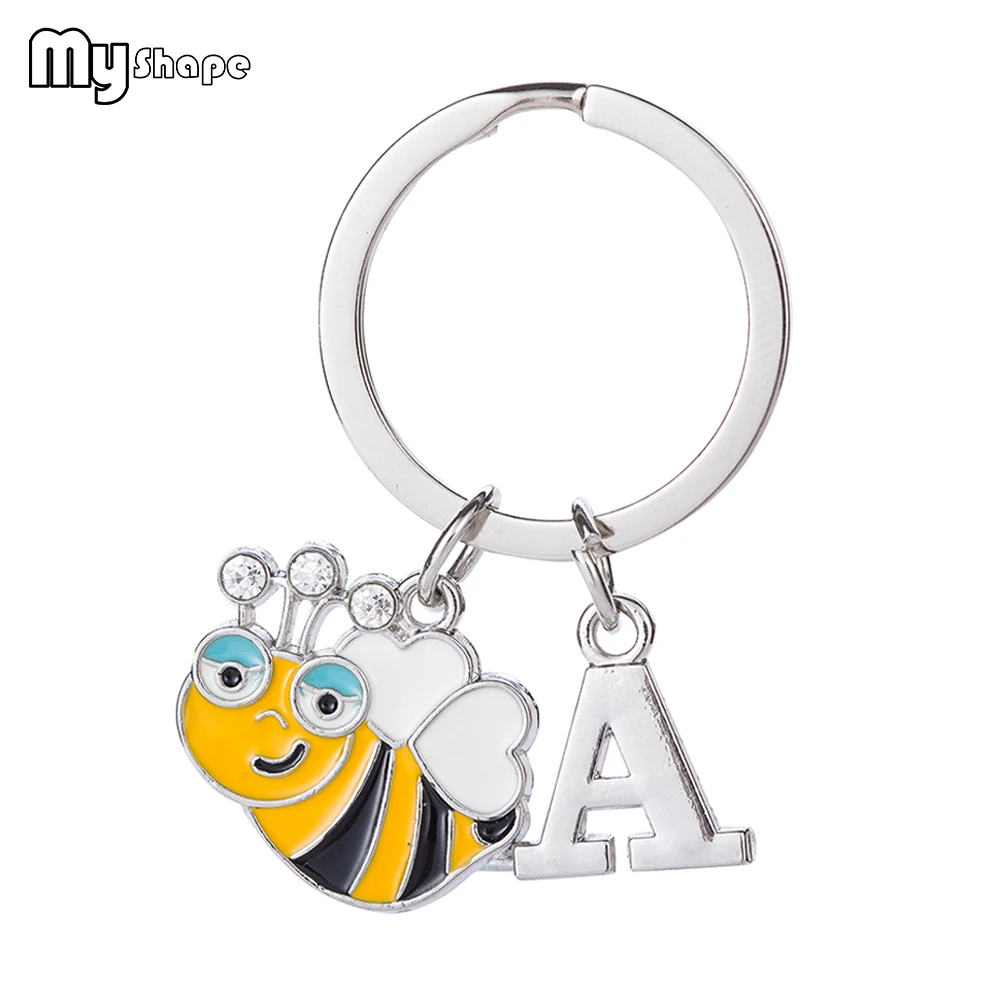 

My Shape 26 letters Crystal Enamel Animal Bee Key Chains Yellow llaveros Multiple Pendant Cute Keyrings Bag Purse Car Women Hot