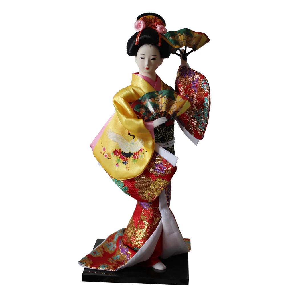 12 дюймов японское кимоно Гейша кукла Kokeshi ручной работы украшения дома желтая одежда