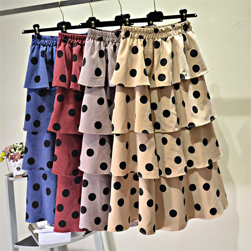 2018 Винтаж Демисезонный Для женщин юбки в горошек эластичной резинкой на талии и