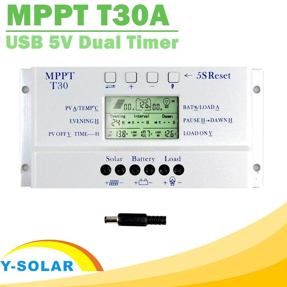 

NEW MPPT T30 Solar Charger Controller 30A 12V 24V Auto LCD Display CE Certificated Light and Dual Timer Control Voltage Settable