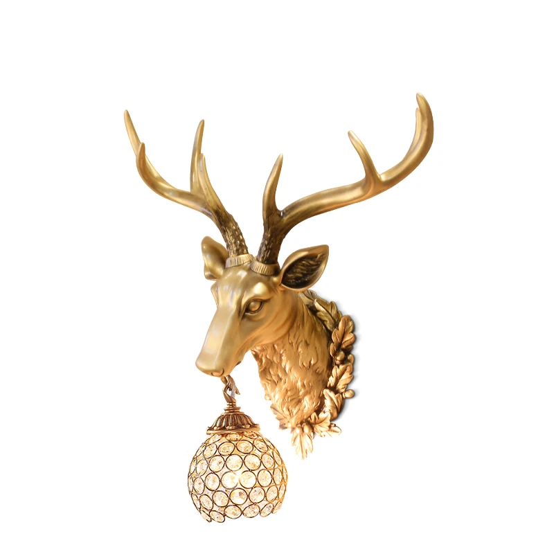 

Retro retro wall lamp antlers wall room living bed bedside Deer head lampgarden decoration home decoration accessories statue