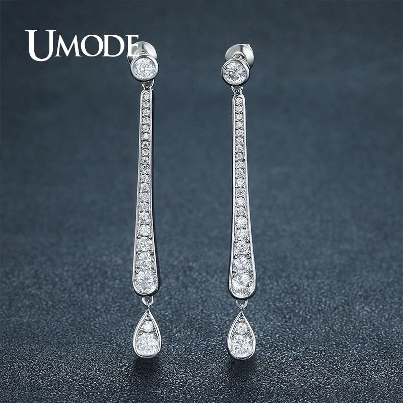 Женские серьги-капельки UMODE круглые серьги белого и золотого цвета с фианитом UE0308