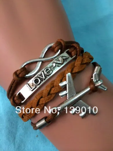 Новые дизайнерские Сплав серебра самолета бесконечность любви Браслеты с