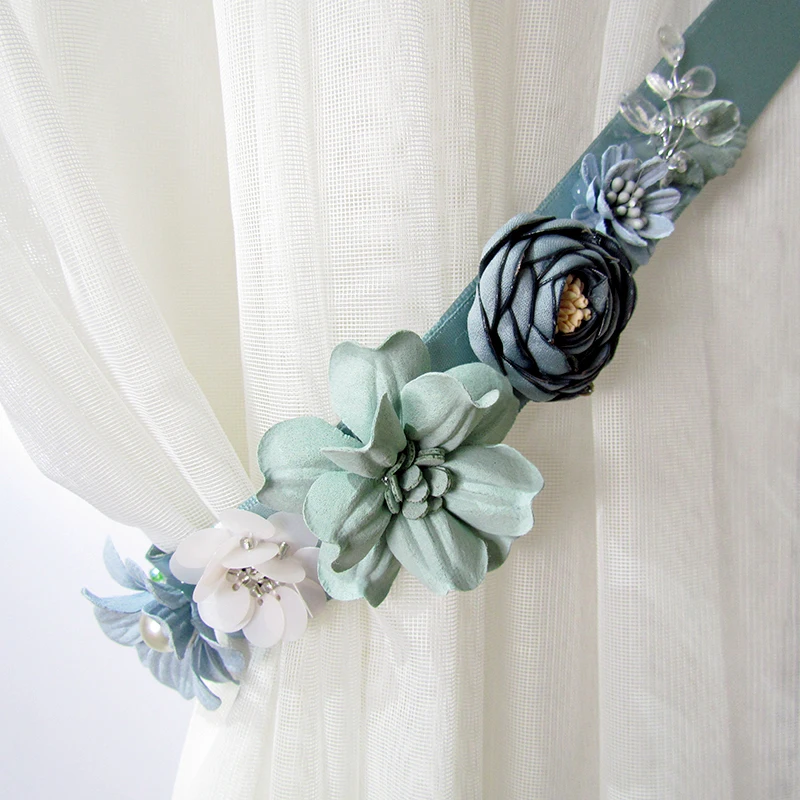 

Free Punching Lanyard Tie Back Handmade Personality Magnetic Buckle Tulle 3D Flower Curtain Decoration CP-QT016-30