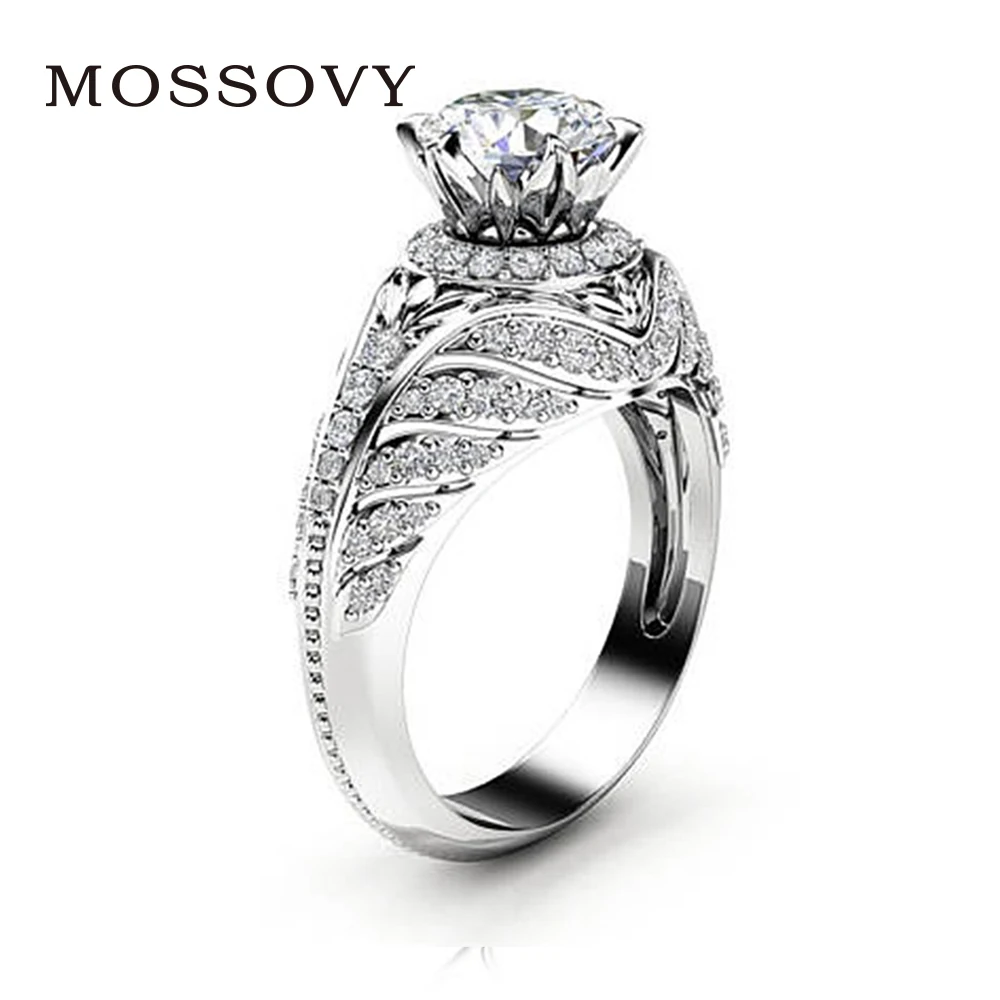 Женское кольцо из циркония Mossovy обручальное с цветком и лепестками модное