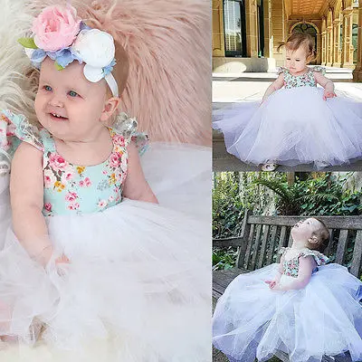 Модная одежда для новорожденных девочек цветочное Тюлевое платье вечерние