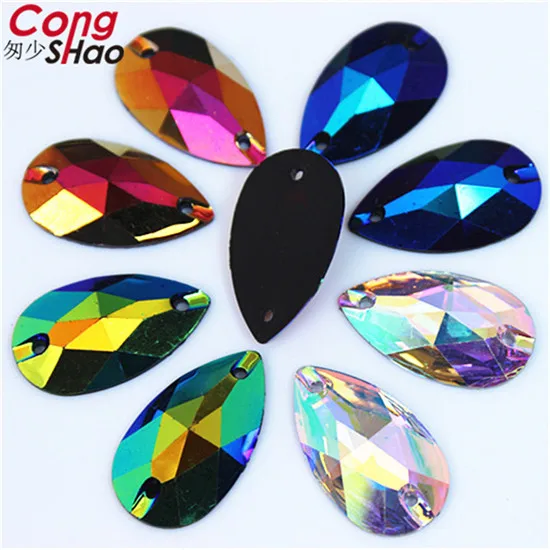 Mix color AB Cong Shao 50 шт. 16*28 мм, форма в виде капли, черные кристаллы, AB Стразы, Пришивные с плоским основанием, 2 отверстия, камни, смола для DIY, свадебное платье CS766 - Цвет: Mix color AB