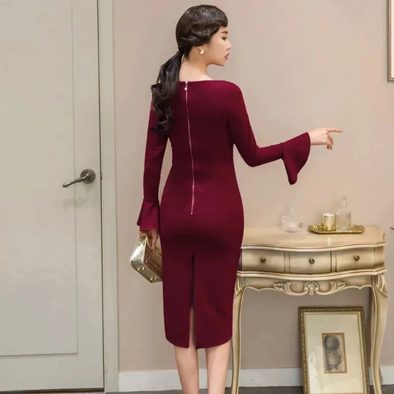 

Fashion women new arrival comfortable solid temperament slim vintage OL full sleeve party personality wild formal pencil dress