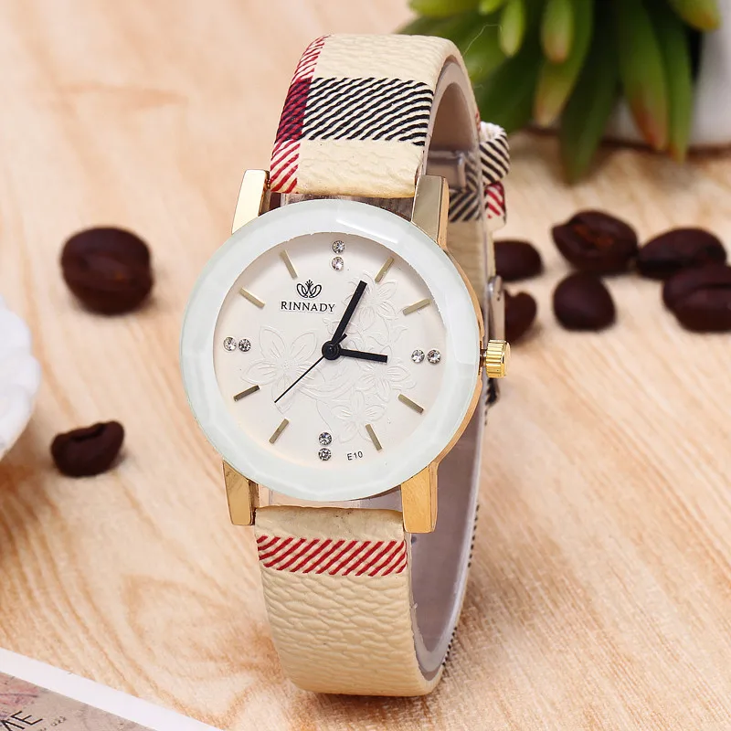 

Women Watches Simple Plaid Striped printed Leather Band Analog Quartz Round Wrist Watches ladies watch feminino