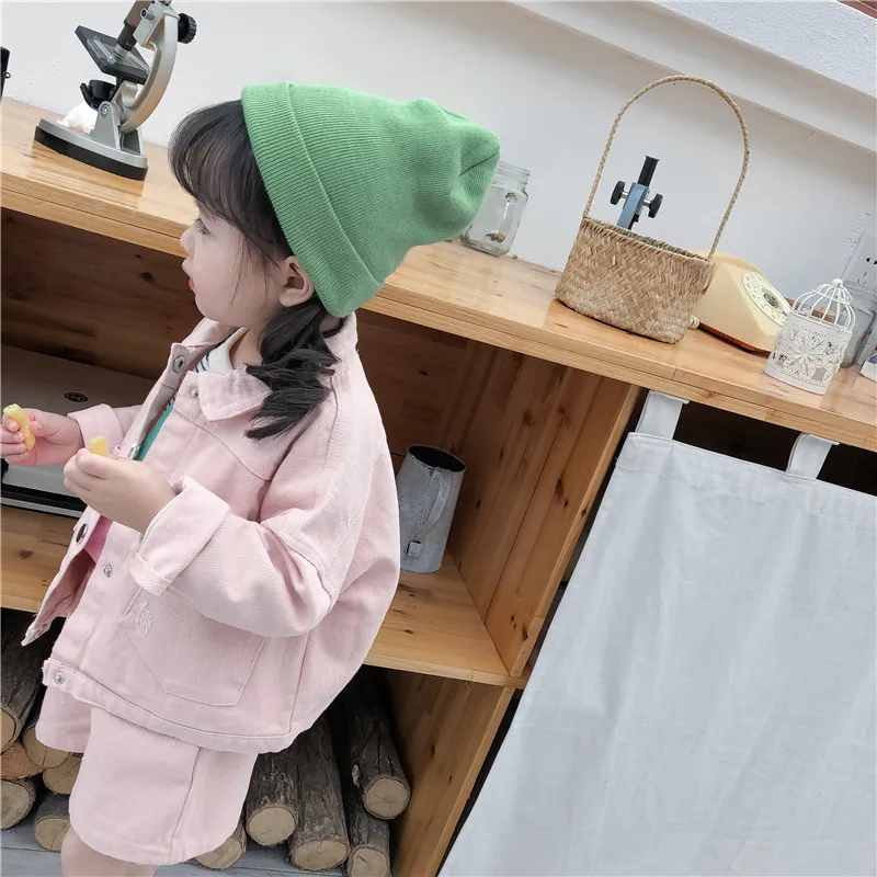 Girls Clothing Sets Denim Jacket + Shorts Suit for Baby Girl Clothes Kids Casual Loose Ripped Brazer 1-5 Year | Детская одежда и