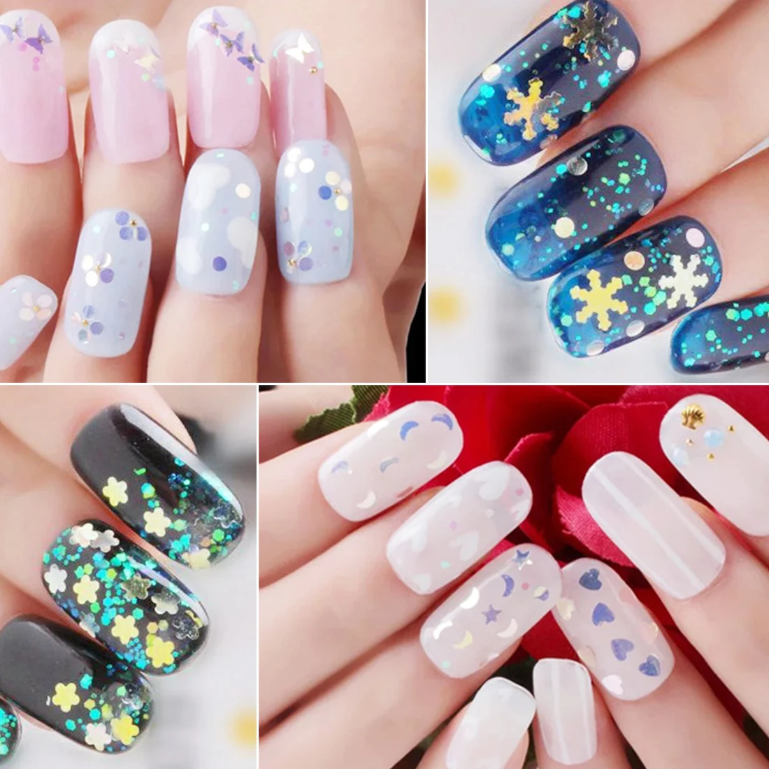 Треугольная форма для ногтей с блестками 1 коробка голографический цвет