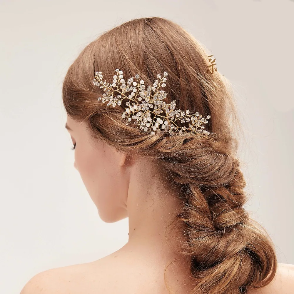Woodqiqi Flower Rhinestone Pearl Headbands for Women Bridal Leaf Tiara Crown de Noiva Gold Handmade Headband | Украшения и