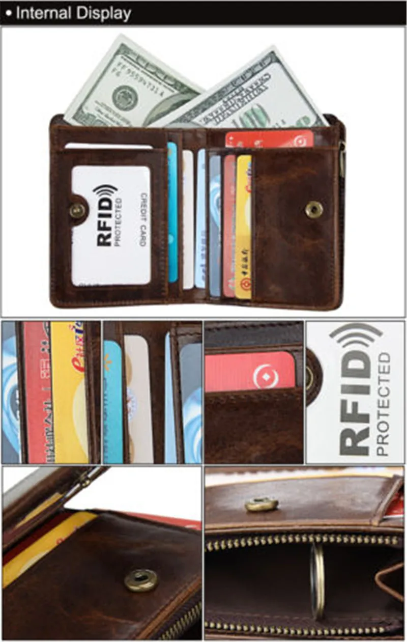 2018 Креативный новый модный мужской кожаный маленький кошелек RFID тонкий на молнии