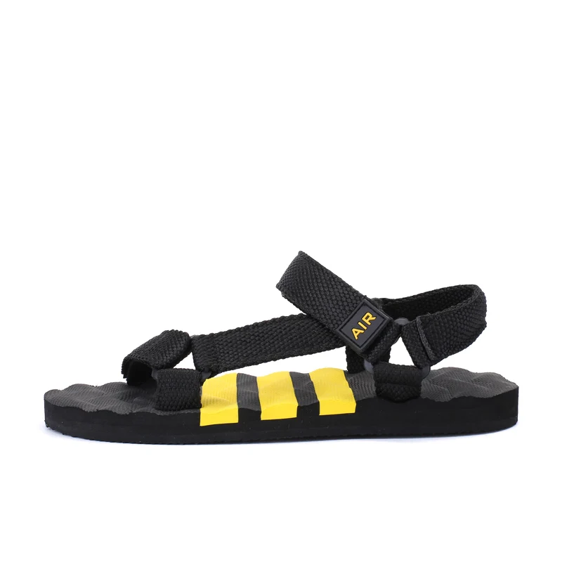 black yellow Новинка; летние мужские пляжные сандалии; коллекция года; модные мужские уличные сандалии-гладиаторы; мужские вьетнамки для отдыха; нескользящая обувь на плоской подошве; zapatos hombre - Цвет: black yellow