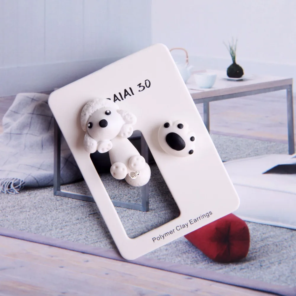 TTPAIAI 30 Handmade Polymer Clay Cute Poodle Dog Earrings For Women Girls Fashion Jewelry Dog's Paw 3D Animal Stud Earrings Gift