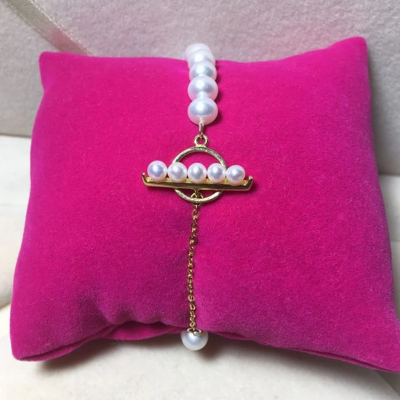 Женский браслет с натуральным пресноводным жемчугом 6-7 мм | Украшения и