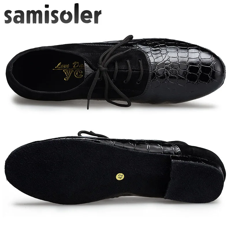 Samisoler/черные мужские черные кожаные Бальные танцевальные туфли на плоской