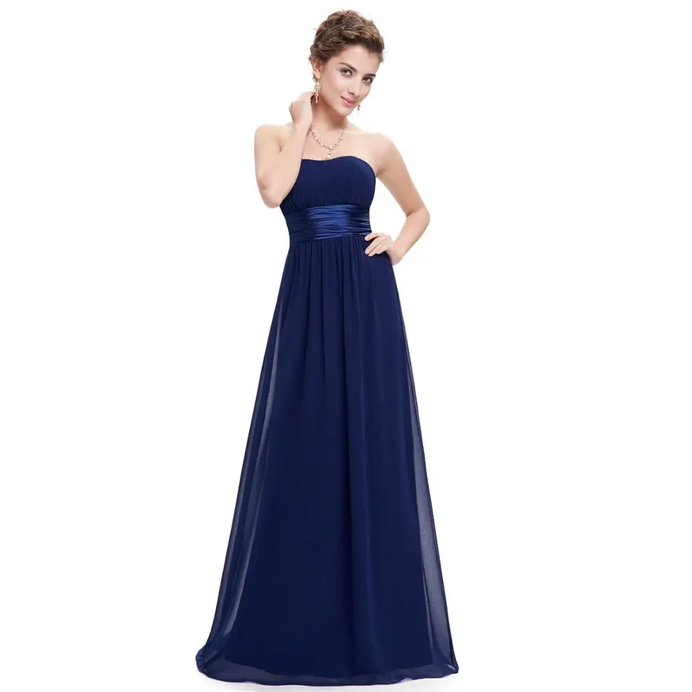 Navy Blue Серые платья подружки невесты длинные EB25599 элегантные шифоновые бордовые трапециевидные с открытыми плечами размера плюс дешевые платья на выпускной для свадебной вечеринки - Цвет: Navy Blue