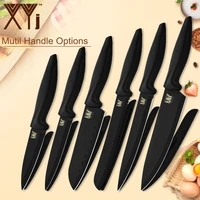 xyj stainless steel kitchen knives set free cover chef bread slicing santoku utility paring knife black sharp blade cooking tool