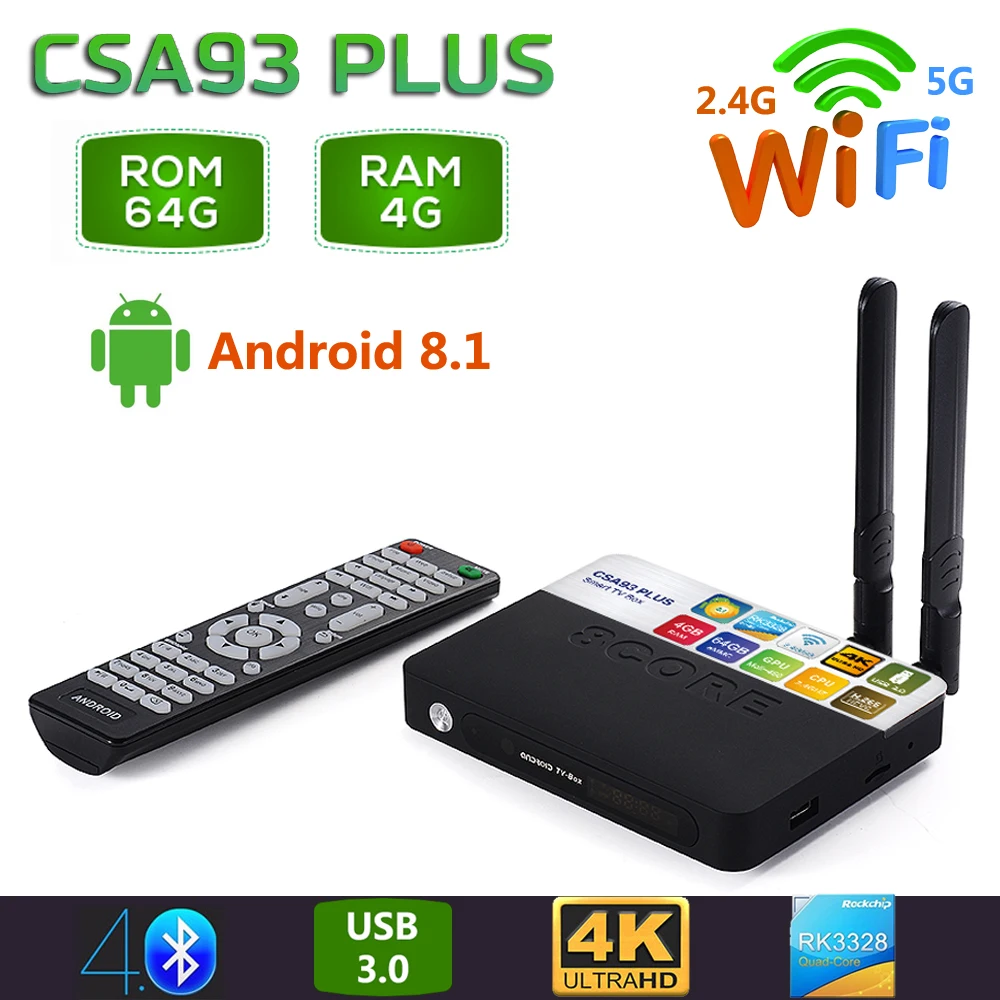 10 шт. CSA93 Plus Android 8 1 ТВ приставка 4 Гб 64 ROM 2 4G 5G WiFi Bluetooth 0 смарт RK3328 4K HD