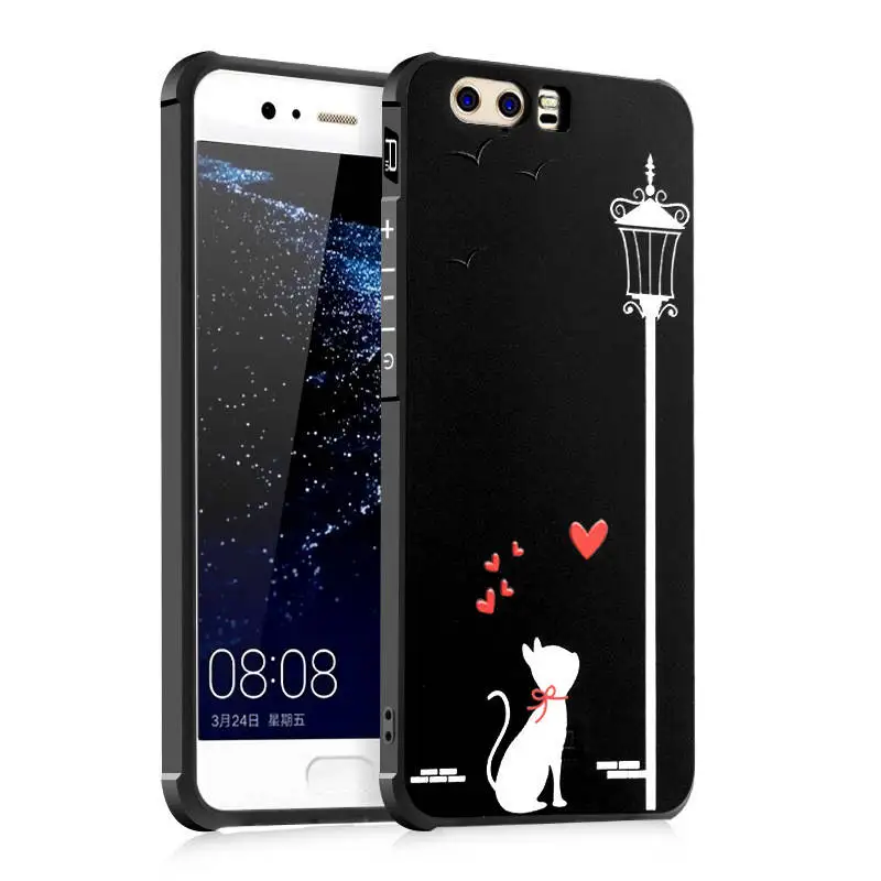 Black Man Skull Lights For Huawei P10 P 10 Plus Case 3D Carving Painted Matte Soft Phone Back Cover Silicone Coque Lite | Мобильные