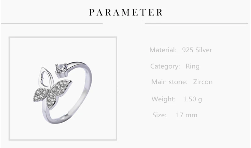 S925 Серебро новый Jewelry женский микро-инкрустированные бабочка Открытое кольцо