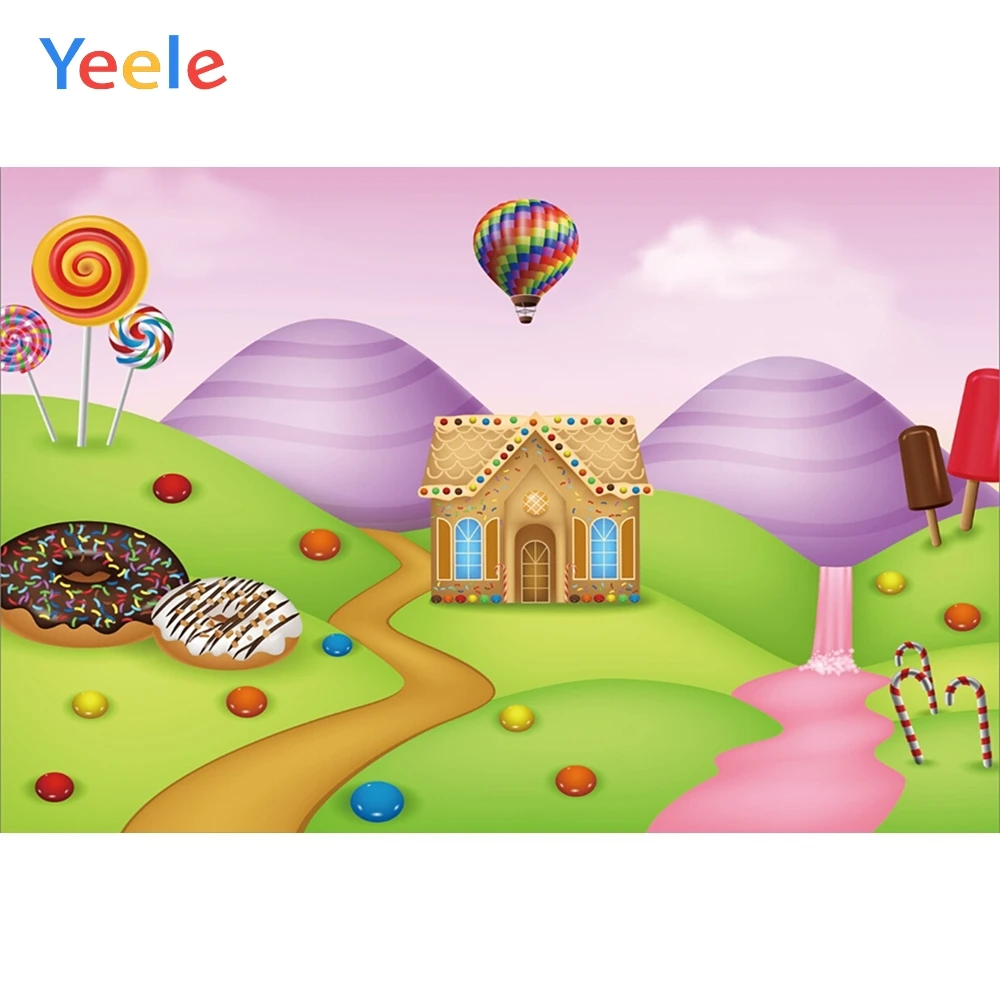 Фоны для фотосъемки Yeele пастбище леденец Дом Воздушный шар пончик Candyland
