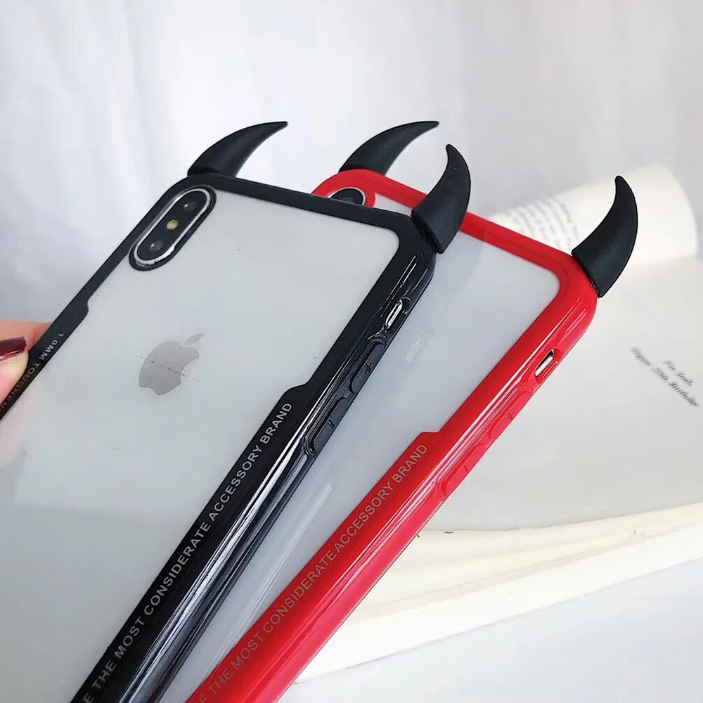 10 шт. iCasiber крутой прозрачный мягкий чехол с 3D рогом дьявола для iPhone XS MAX XR X 6 6S 7 8 Plus Защитные чехлы для телефонов Coque