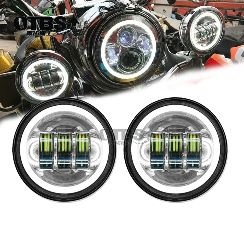 

OTBS 2pcs 4.5 inch Motorcycle Led Fog Light DRL Led Fog Angel Eyes 30W Round Waterproof 4 1/2 Auxiliary Passing Lamp for Harley