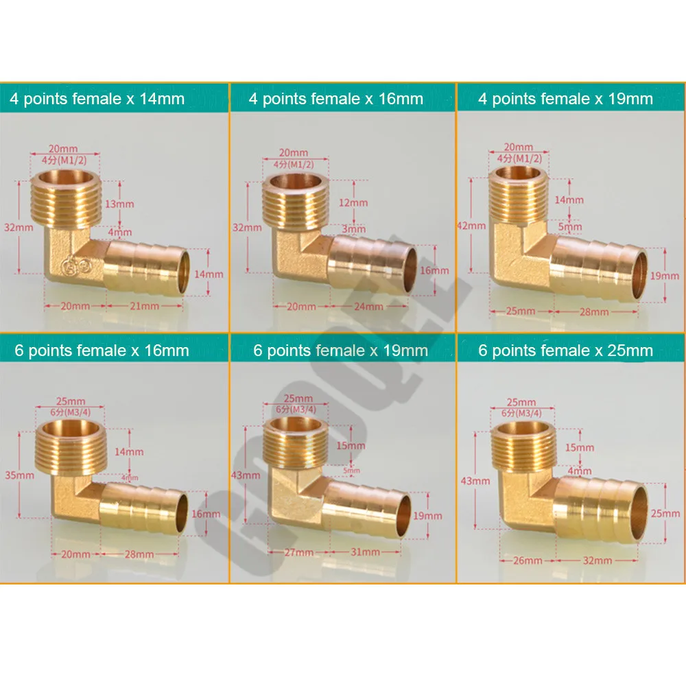 Brass Hose Barb Fitting Elbow 6mm 8mm 10mm 12mm 16mm 19mm to 1/4 1/8 1/2 3/8 Inch BSP Male Thread Barbed Coupling Connector Adapter (1pc) image 5
