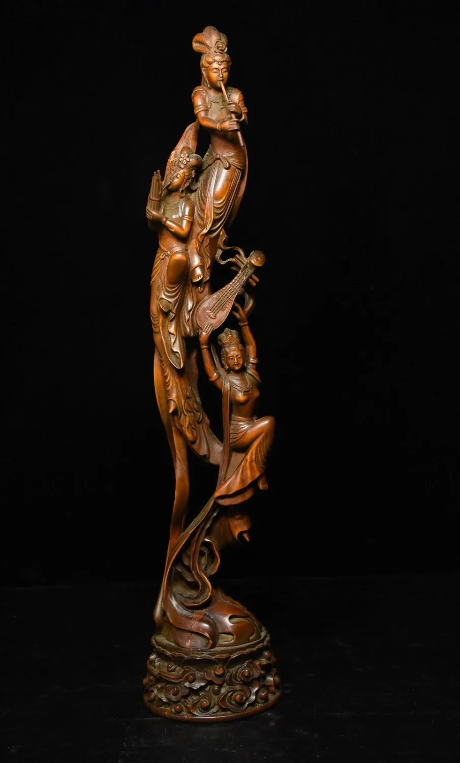 Рождество 15 &quotСтарый китайский храм Boxwood резьба по дереву Apsaras Belle богиня Будда