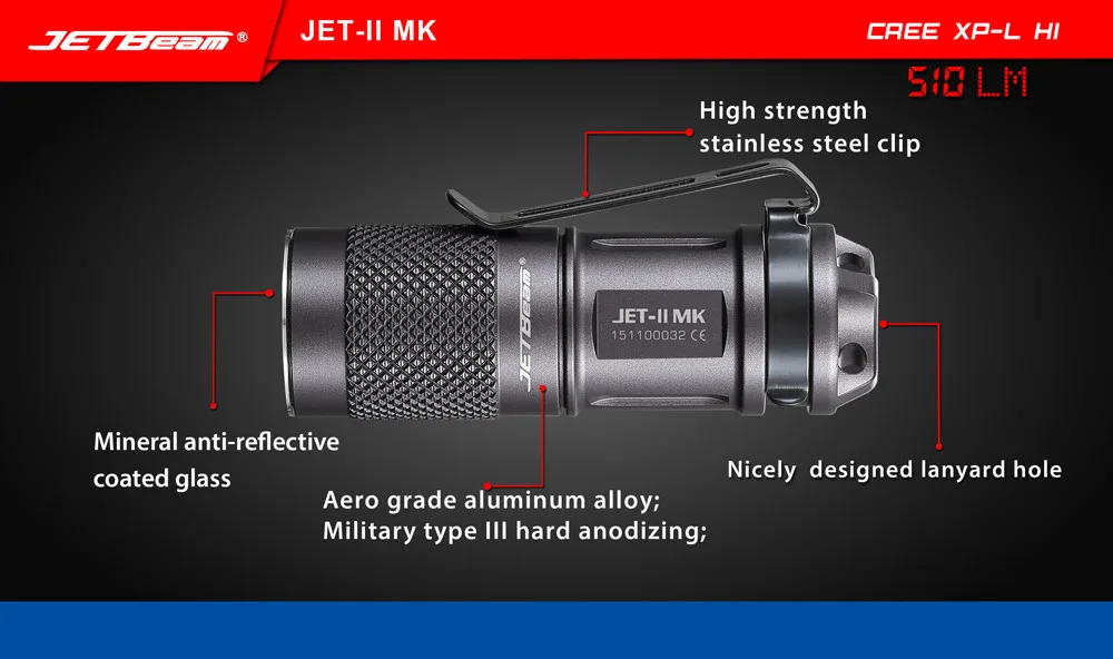 Новый высококачественный портативный JETbeam JET II MK XPL HI 510 люменов водонепроницаемый