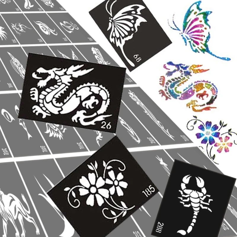 100 шт. Блестящий трафарет для рисования татуировок трафареты с аэрографом