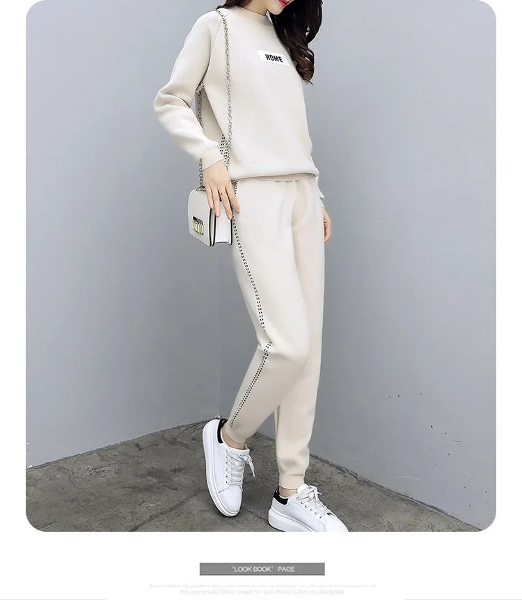 Tracksuits 2019 Full O-neck Elastic Waist New Two-piece Suit Fashion Casual Knit Female 2 Piece Outfits For Women Sweat Suits