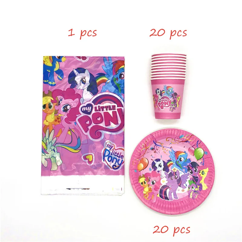 61 шт./лот, одноразовые столовые приборы в стиле My Little Pony, кружки, тарелки, салфетки, детские скатерти для украшения дня рождения