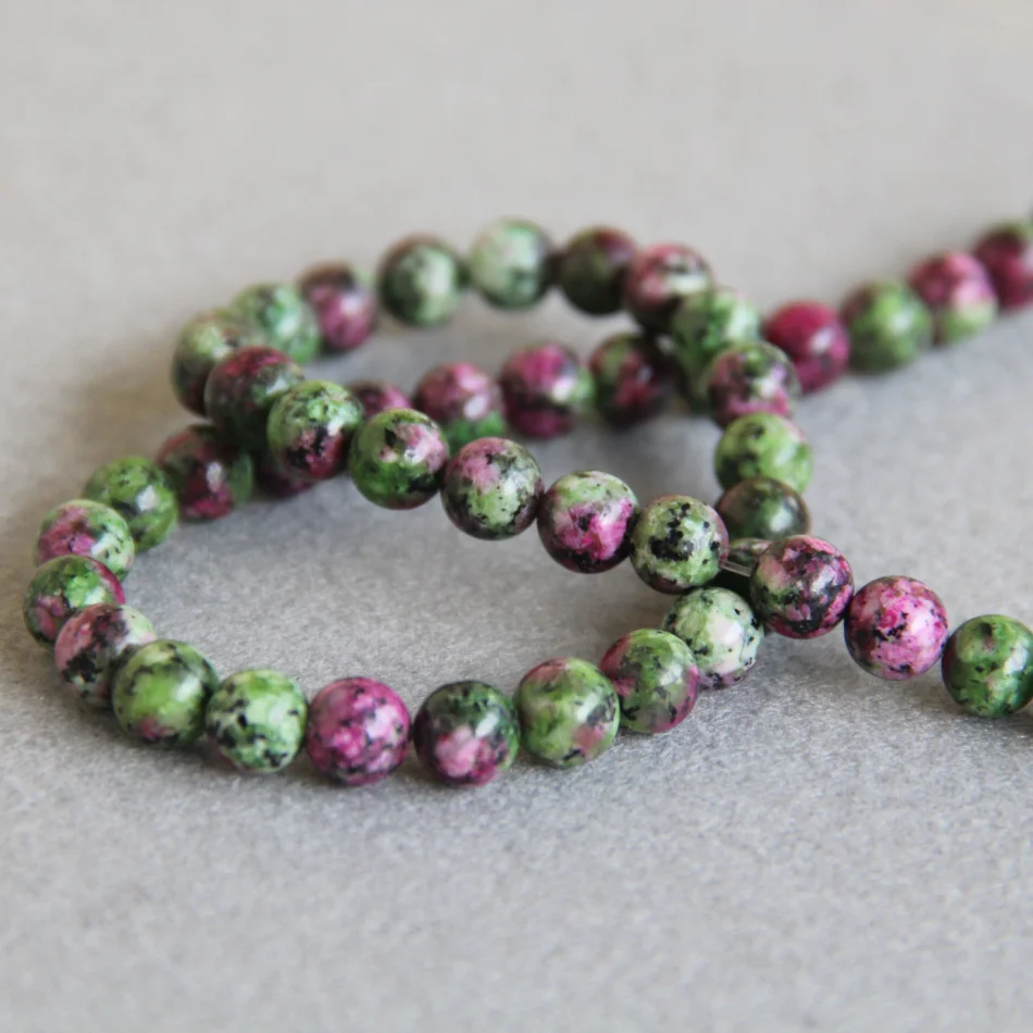 

8mm wholesale New Green Red Zoisite Round stones Loose Beads chalcedony DIY 15" 2pc/lot Jewelry making design