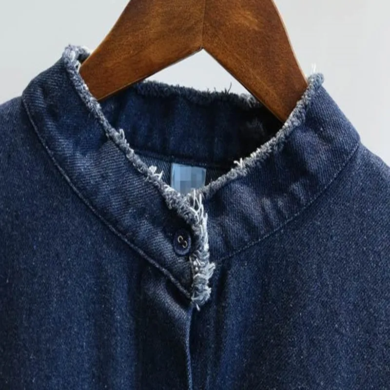 

New Spring Autumn Women Trench Coat Plus Size Casual Loose Stand Collar Solid Vintage Jeans Coat For Women Large Denim Trench