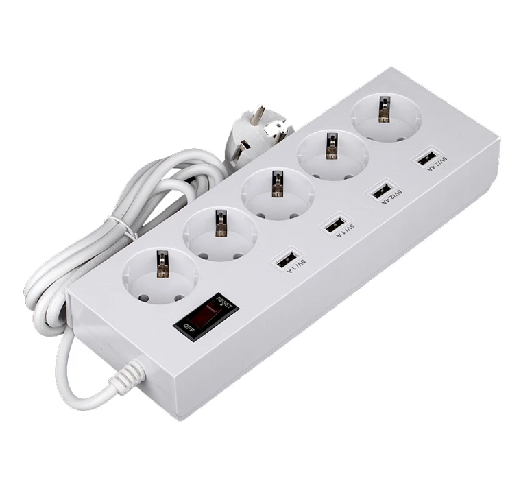 White power strip Бесплатное евро 5 интерфейсов USB Сетевой фильтр питания 250В 16А 1.8M кабелем с 4 USB порта и 5 розеткой расширения - Цвет: White power strip