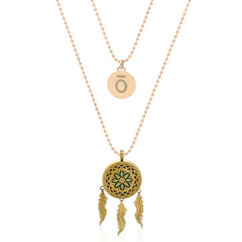 

30mm Essential Oil diffuser Aromatherapy Necklace Stainless Steel Dream Catcher Pendant Women Long Multilayer Sweater Chain