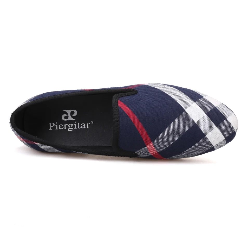 Piergitar/сине-белая парусиновая обувь в клетку роскошные Брендовые мужские лоферы