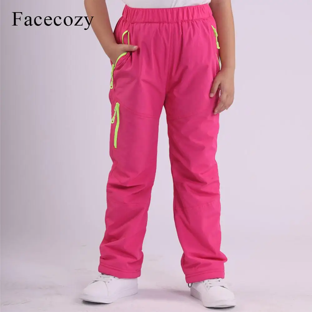 Rose Red Pants Facecozy для мальчиков и девочек; зимние Утепленные походные брюки из берберского флиса; Детские теплые ветрозащитные лыжные флисовые брюки - Цвет: Rose Red Pants