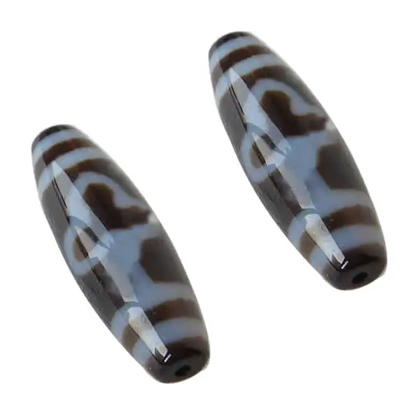 

1PC Natural Tibetan Dzi Beads, Oval, leaf & two tone, 13x38mm, Hole:Approx 2mm